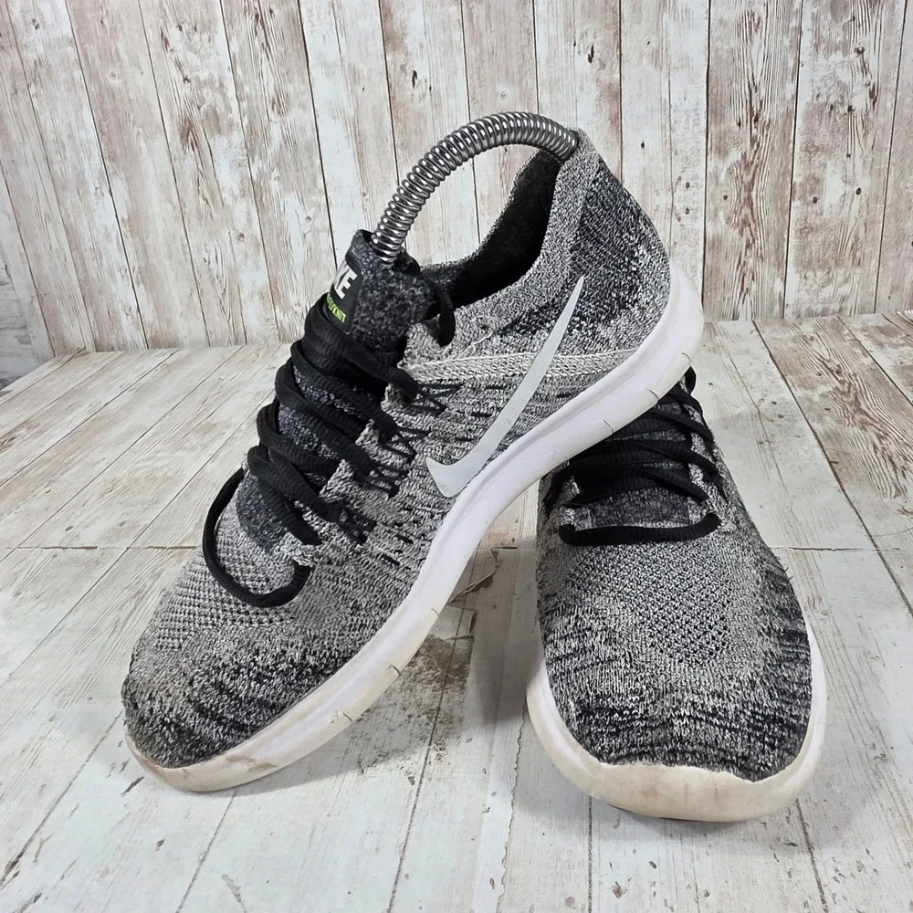 Nike Free RN Flyknit 2017 Womens Running Shoes Black White 880844-003 Size 7